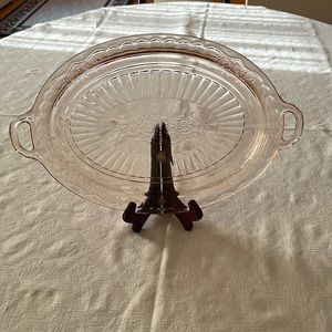 Vintage Pink Depression Glass Oval Platter with Handles by Anchor Hocking.